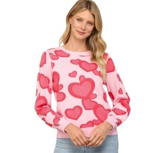 FATE Women's Hearts Crewneck Sweater M Pink Barbiecore Valentine's Day NEW